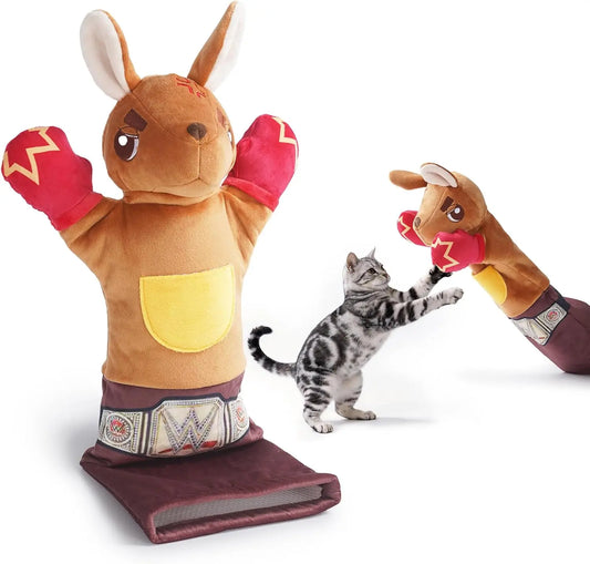 PURETOY Rumble Roo Cat Wrestling Toy - 22" Kangaroo Puppet with Catnip Pouches & Treat Pocket, Includes Reinforced Glove for Ultimate Fun & Bonding!