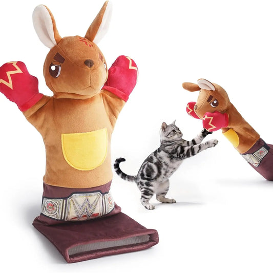 PURETOY Rumble Roo Cat Wrestling Toy - 22" Kangaroo Puppet with Catnip Pouches & Treat Pocket, Includes Reinforced Glove for Ultimate Fun & Bonding!